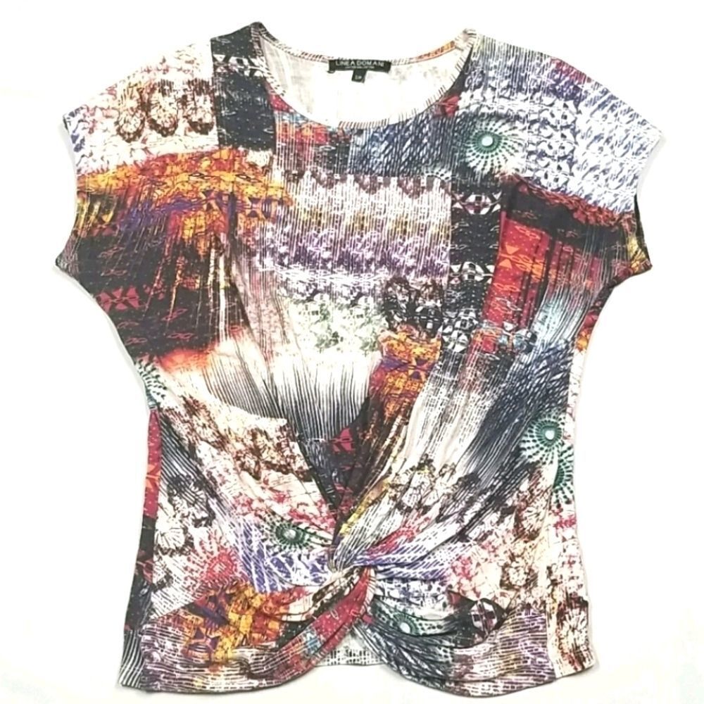 🎁5/$25 Linea Domani Blouse Small Short Sleeve Paisley Limited Collection Ruffle